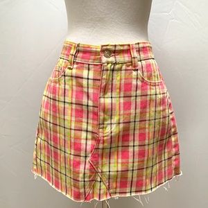 Plaid Neon Pink and Yellow Miniskirt